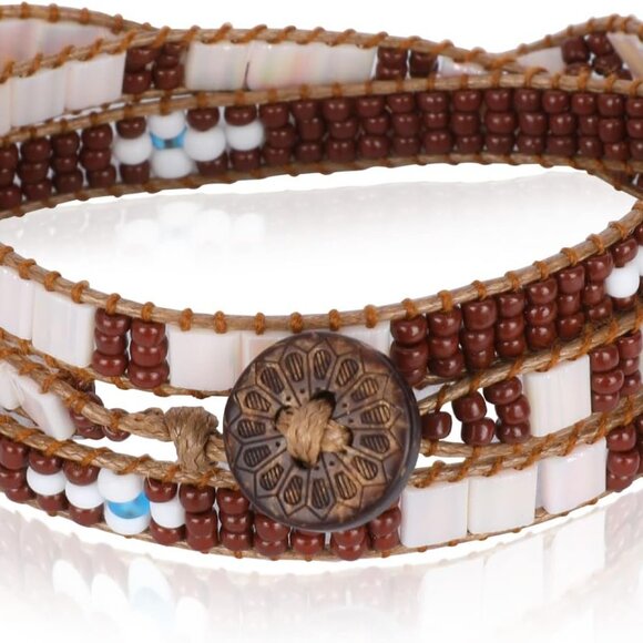 Boho Leather Wrap Bracelet Beaded Natural Stone Jewelry for Women Gift - Picture 1 of 6